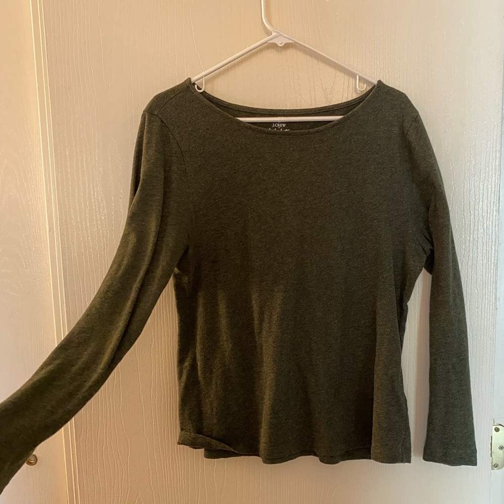 Green JCrew boat neck long sleeve cotton top size L